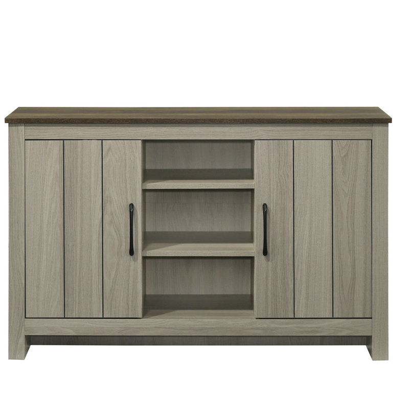 47"W Gray Oak Console Table, Buffet Table, Sideboard with Shelves and Cabinet Doors