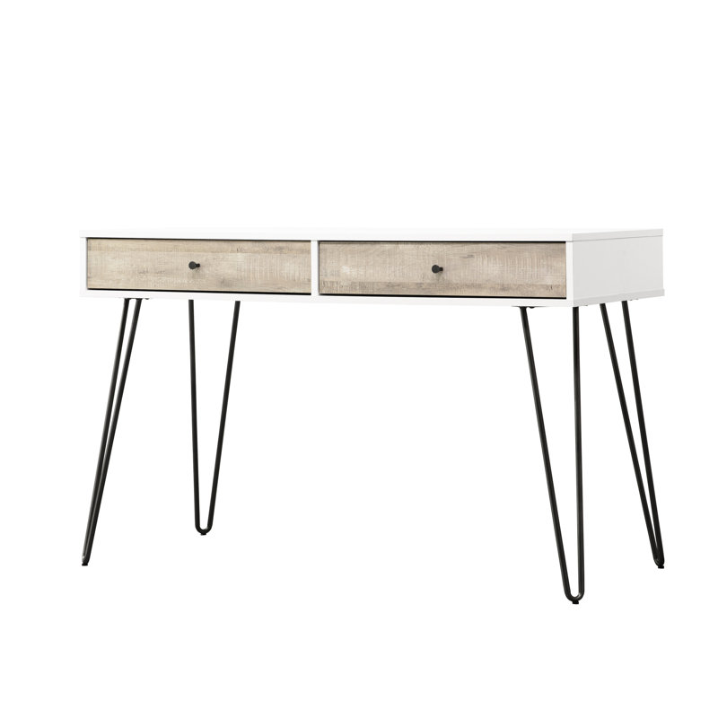 Bureau taupe avec 2 tiroirs de rangement et détails métalliques - Idée d'économie d'espace