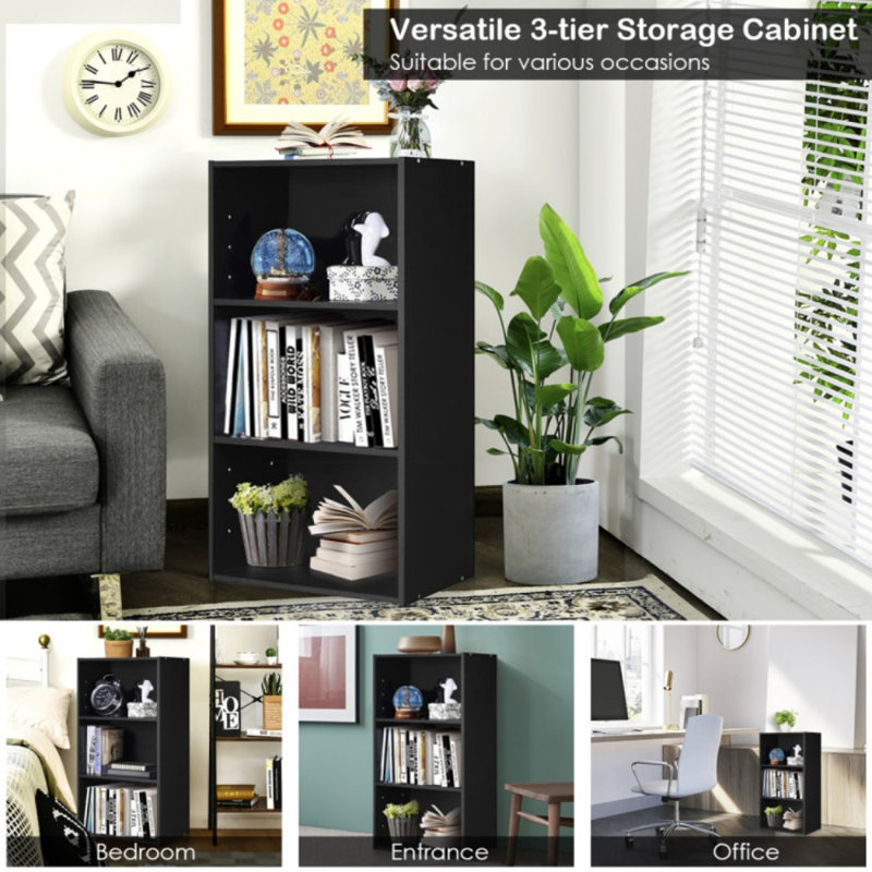 3 Open Shelf Bookcase Modern Storage Display Cabinet