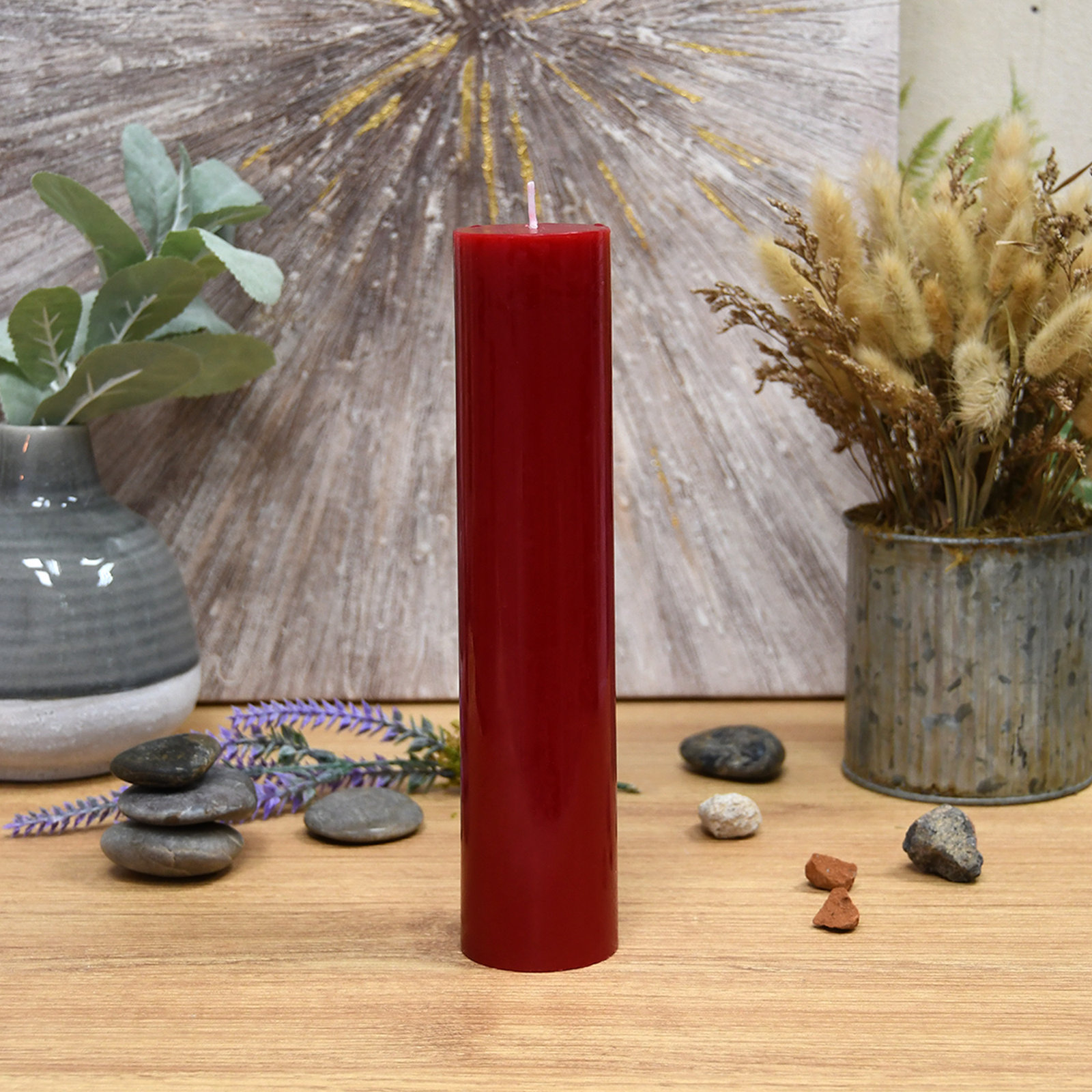 Oliva Unscented Pillar Candle, 1, 3" H x 2" W x 2" D, Red