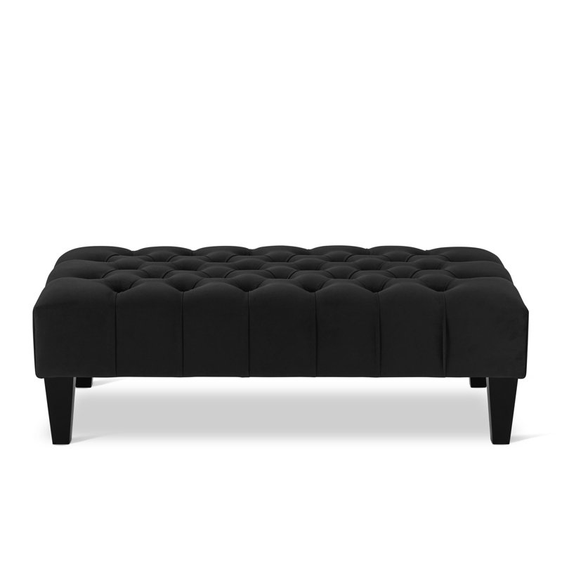 Ainura 80cm Wide Velvet Tufted Rectangle Solid Colour Cocktail Ottoman, Black, Black