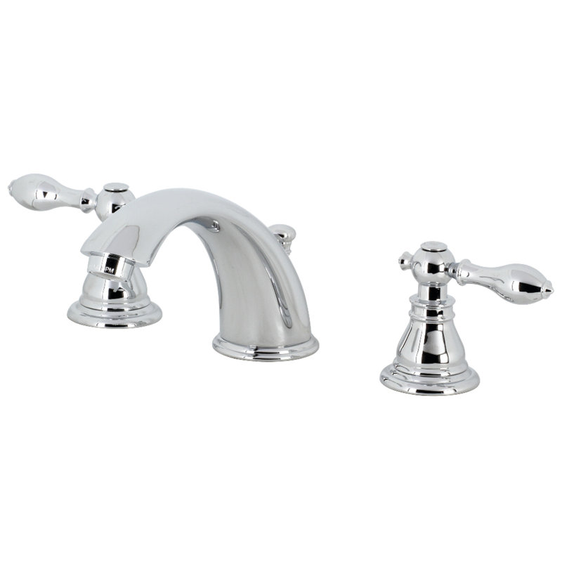 Kingston Brass American Classic Two-Handle 3-Hole Deck Mount Widespread Bathroom Faucet with Retail Pop-Up Drain