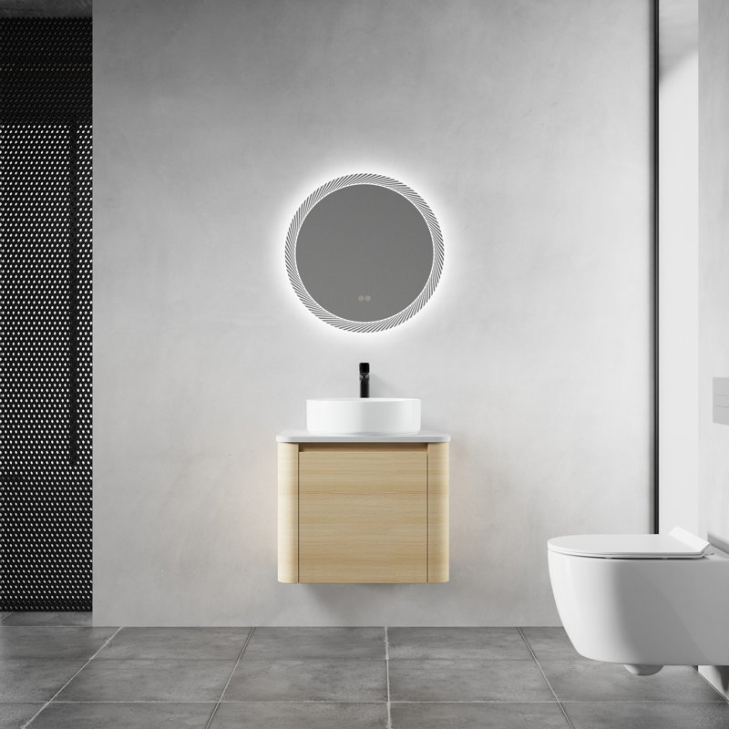 Meuble-lavabo mural 24 po avec lavabo d'art en céramique et 1 porte à fermeture en douceur, contreplaqué
