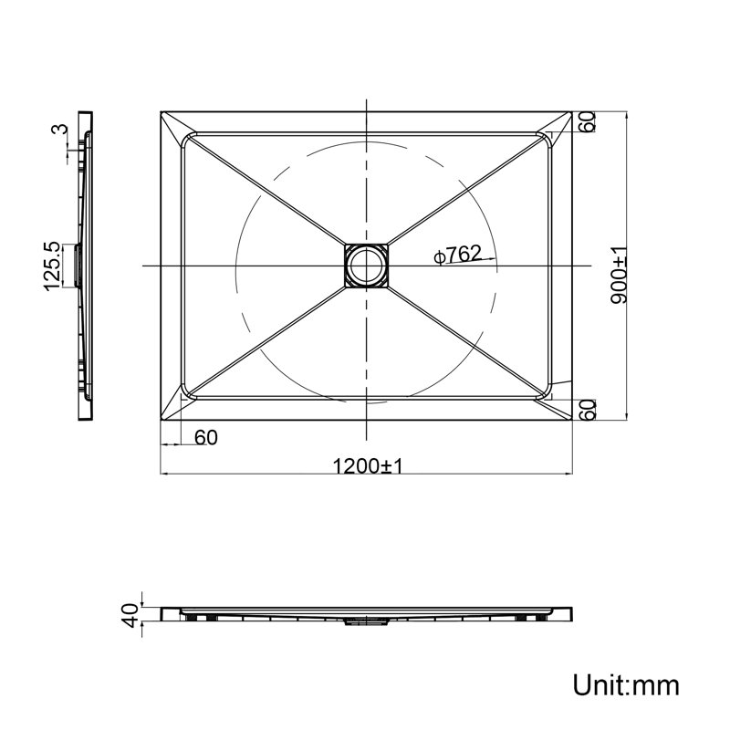 Caleigha W D Shower Tray, 4cm H x 120cm W x 90cm D