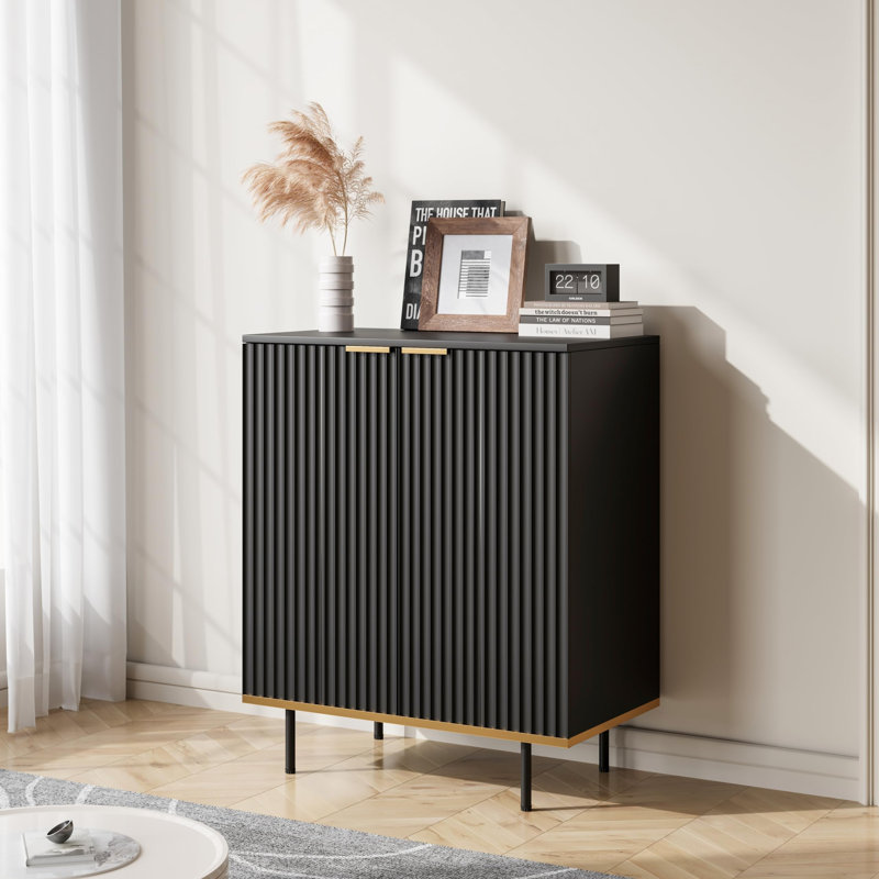 Armoire d'appoint en bois massif Valency, Noir, Noir