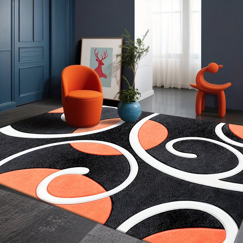 Modern Abstract Orange Mat - Soft Polyester Mat With Non-Slip Rubber Backing, Machine Washable Large Area Mat For Living Room, Bedroom, Hallway, Cafe - Contemporary Floor Mat For Home & Commercial Spaces, Durable Easy-Clean Indoor/Outdoor Mat