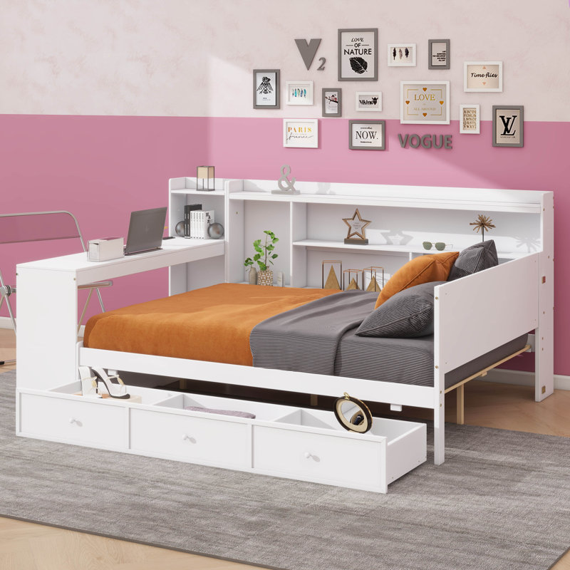 Wooden Daybed Equipped With Triple Drawers And USB Charging Ports, Full, White