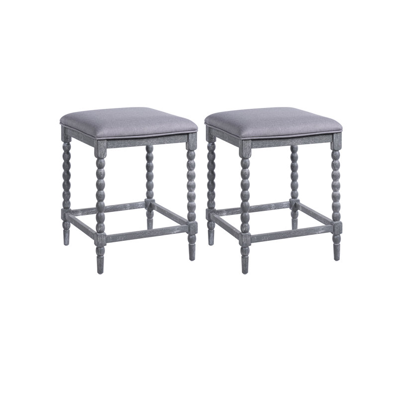 26'' Rustic Acacia Wood Counter Stools With Foam-Padded Seat And Open Airy Backless Design, Dark Gray/Gray Brush