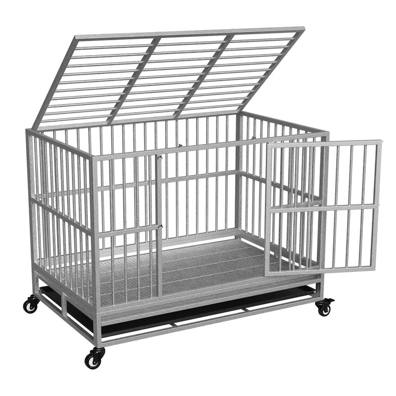 45.7W Rolling Dog Cage With Pull-Out Trays, Silver