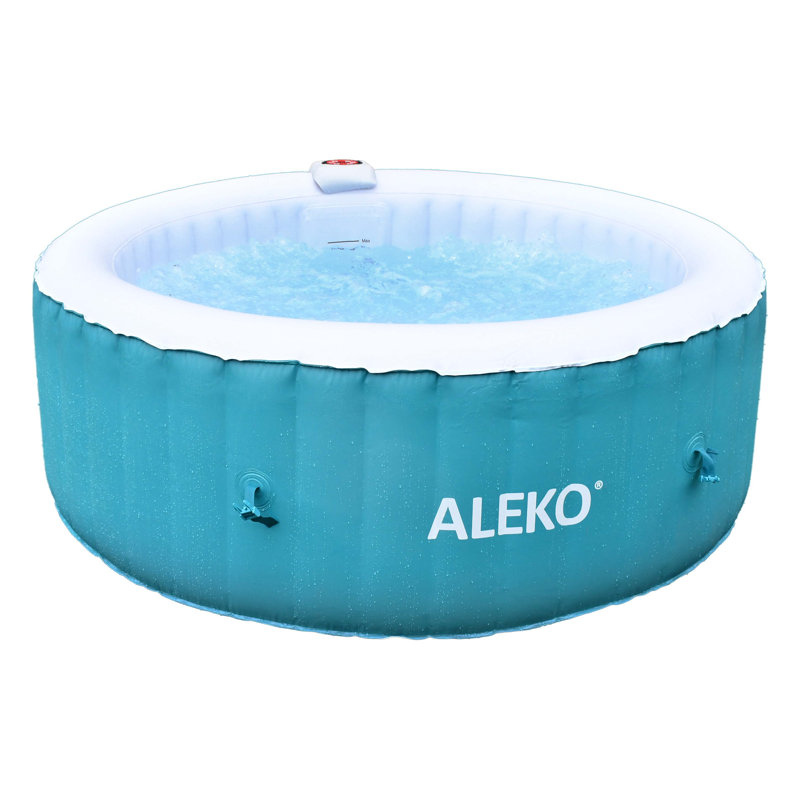 Round Inflatable Hot Tub with Cover for 4 Persons, Light Blue and White