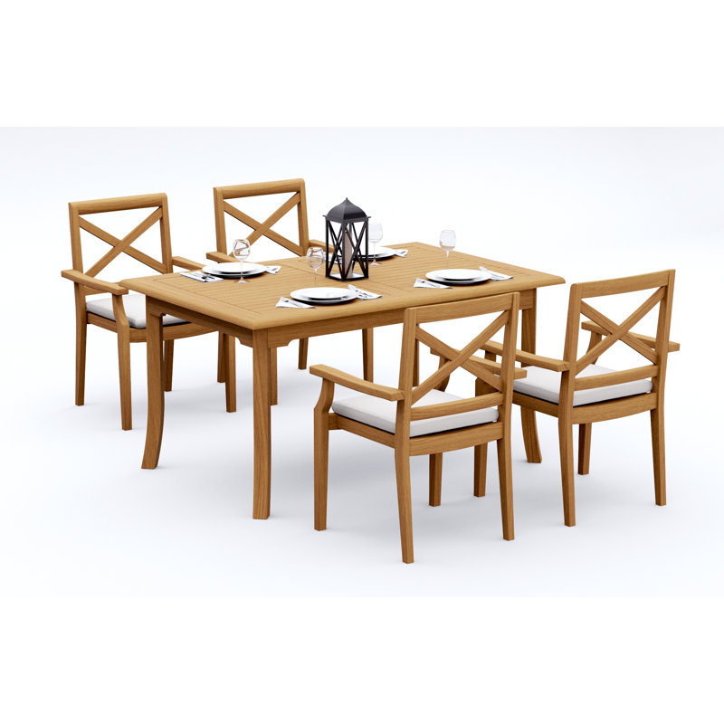 7 Pcs Grade-A Teak Wood Dining Set: 60" Rectangle Table And 6 Granada Stacking Arm Chairs #11GR1306, 4