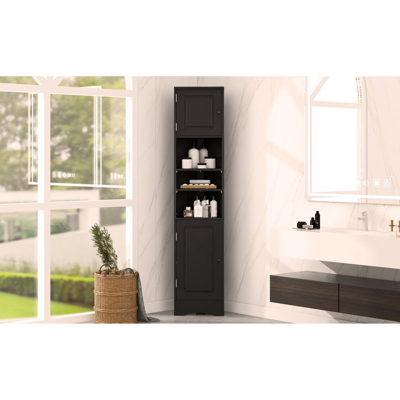 Multi-Functional Corner Cabinet, Tall Bathroom Storage Cabinet With Two Doors, Accent Cabinet, Black