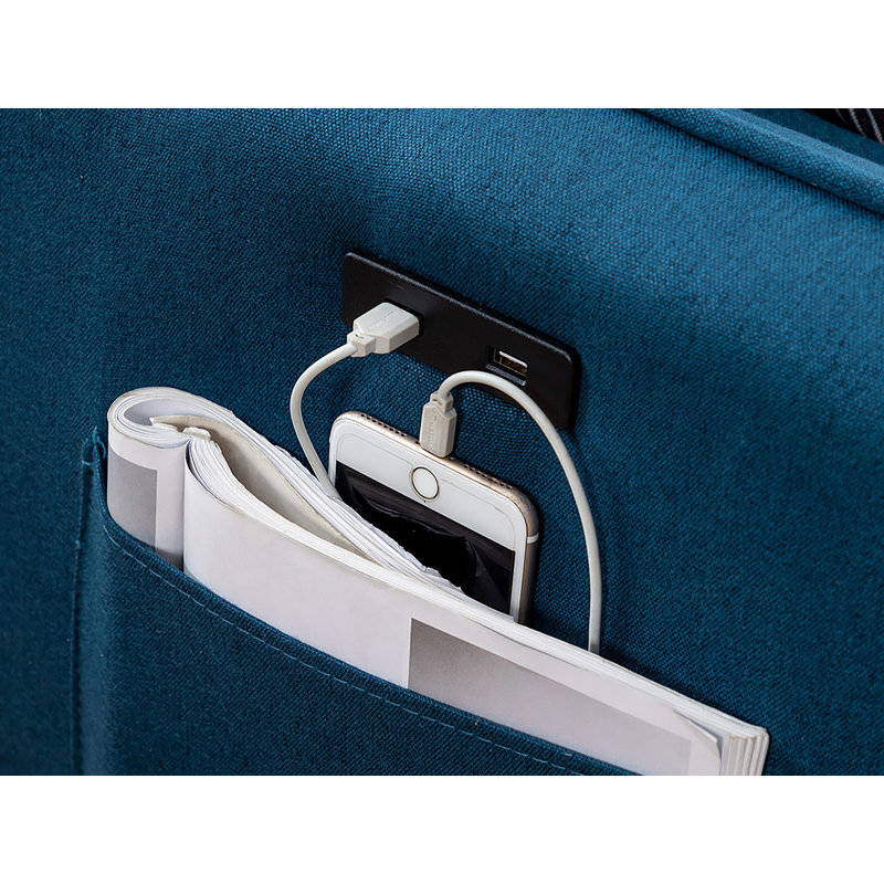 Canapé modulaire 70 po bleu avec chargeur USB et coussins, Lin bleu
