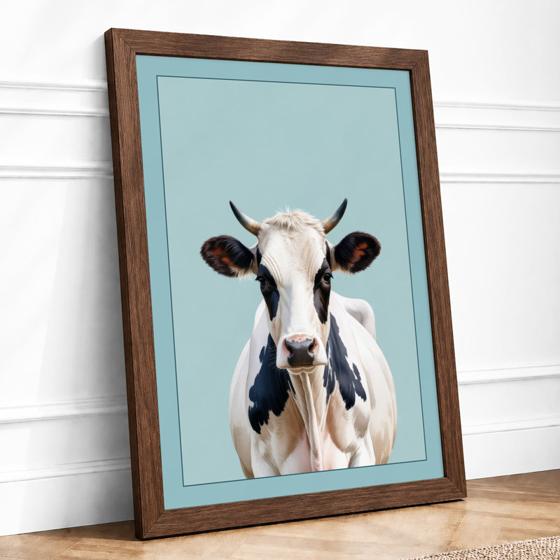 Cow Face Portrait Modern - Framed Print, A2 - 59.4 x 42.0 cm, Walnut