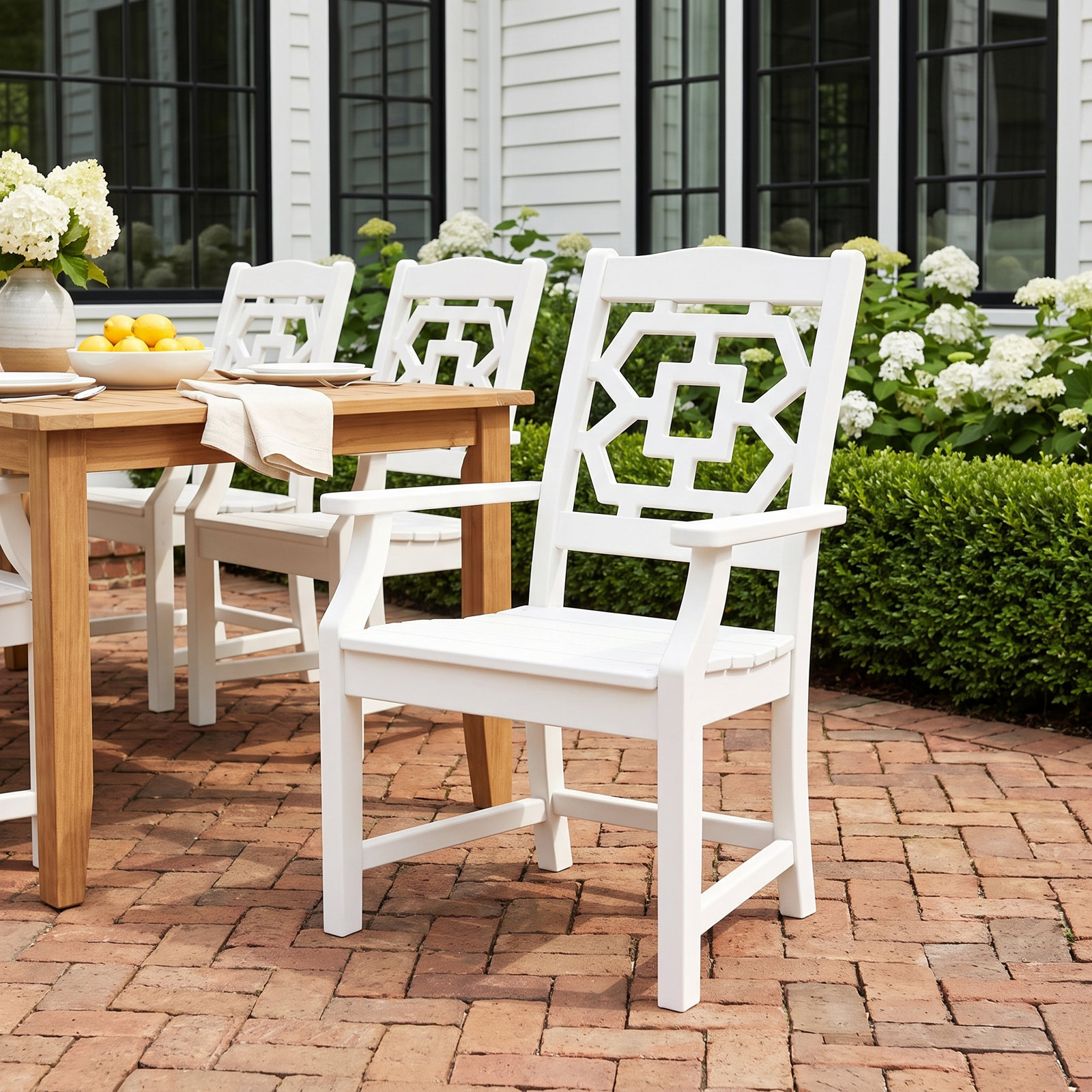 Chinoiserie Outdoor Dining Armchair, White