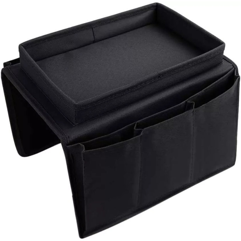 Sofa Armrest Organizer With Cup Holder Tray Couch Armchair Caddy Storage Pockets, Black