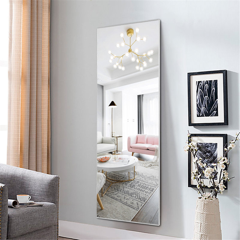 Adhvika Metal Flat Mirror, Silver, 71" x 24"
