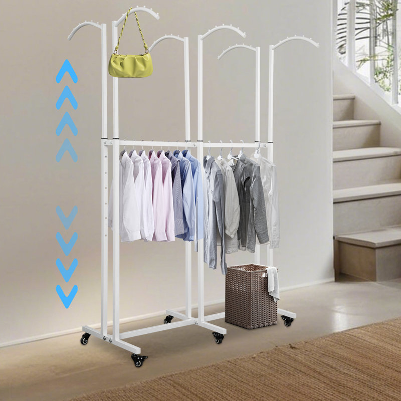 Présentoir à vêtements à hauteur réglable avec 6 accoudoirs à arc, Blanc