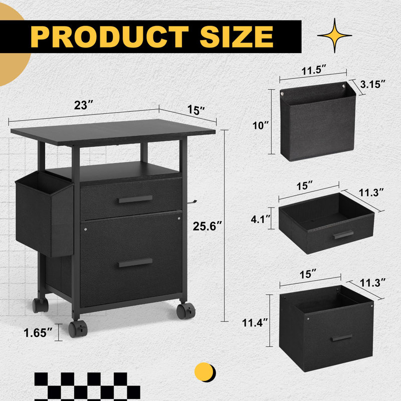File Cabinet Printer Stand, Fabric Mobile Filing Cabinet With 2 Storage Drawers, For Hanging A4, Letter Size File Folders, Open Shelf