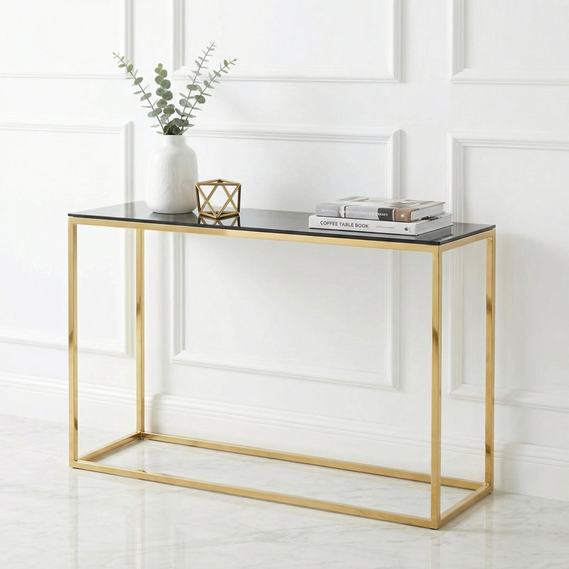 Console Jul en acier inoxydable doré et verre fumé, 47 po