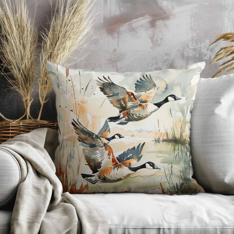 Coussin Three Oies, Bleu, Carré 26 po