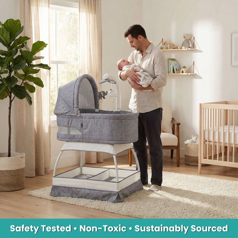 Sweetli Nurture Bassinet - Denim Melange, Gray/White