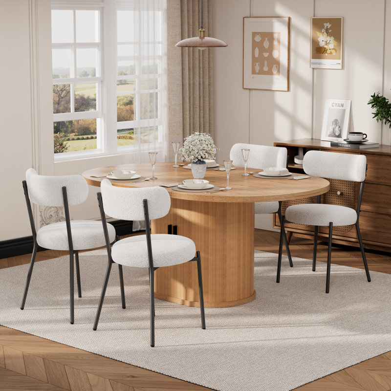Ensemble de table de salle à manger ovale 59 po et chaises en tissu, bois naturel et métal, ensemble de salle à manger moderne pour la cuisine