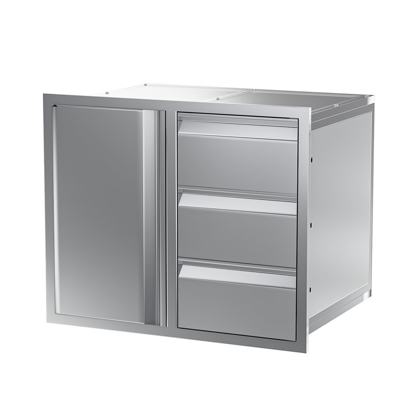 Armoire en acier inoxydable 304 avec 3 tiroirs à 3 niveaux et rangement pour îlot de barbecue 28 po