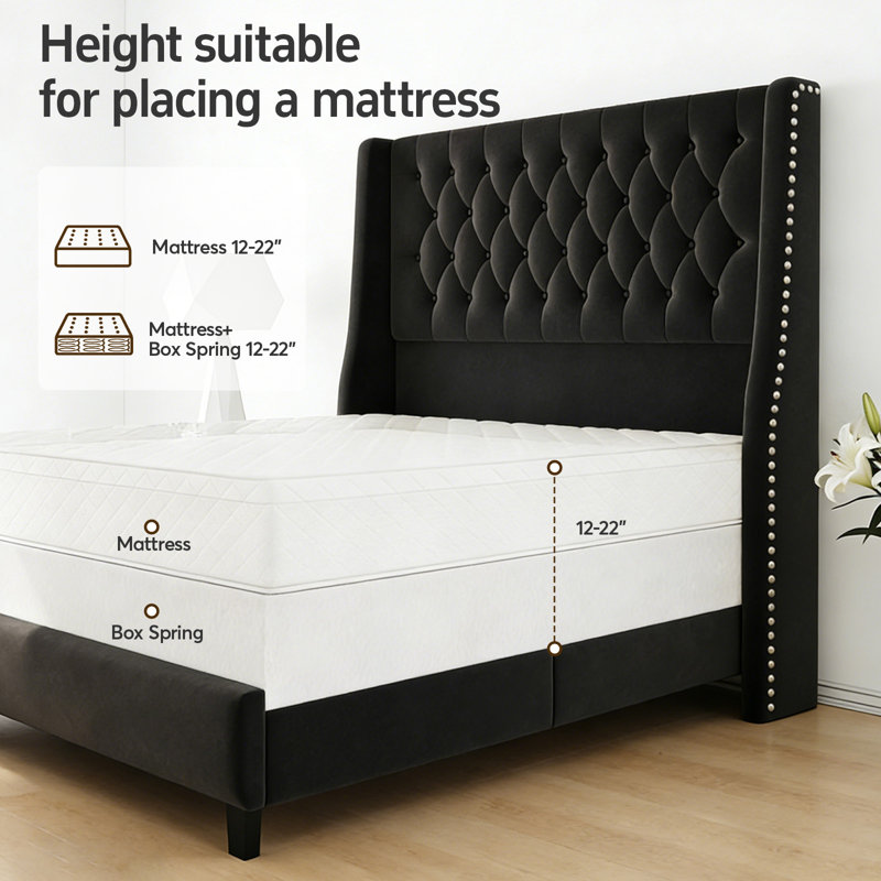 Queen Size black Diamond Bed Frame, Black, Queen