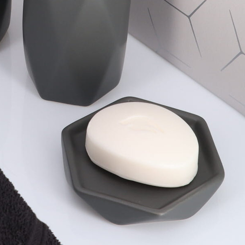 Diamond Stoneware Bathroom Soap Dish Cup, Grey