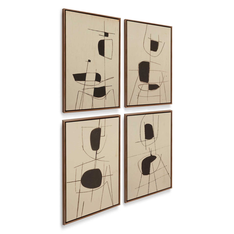 Ensemble de 4 imprimés «Lines of Stillness», Cadre flottant en noyer, 12 po x 8 po