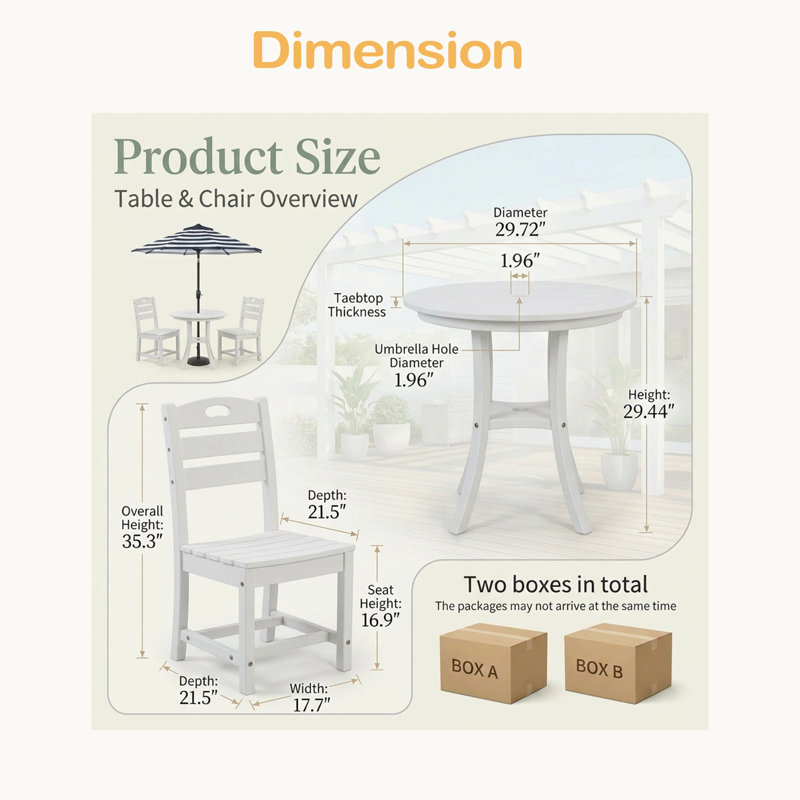Ensemble bistro 3 pièces avec table ronde et 2 chaises, Blanc, Blanc