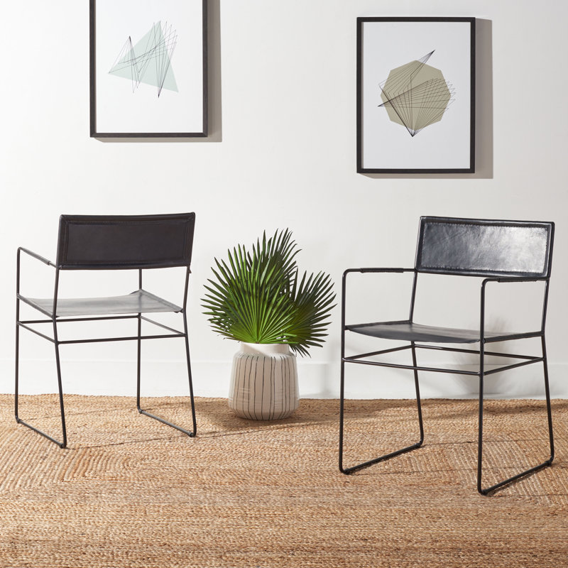 Rydon 18.5'' H Leather Upholstered Metal Armchair, Black
