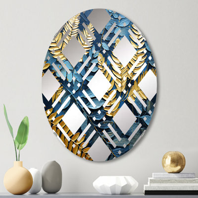 Fougère dorée et bleue Verdant Elegance - Miroir décoratif à carreaux-MIR111883-Ovale