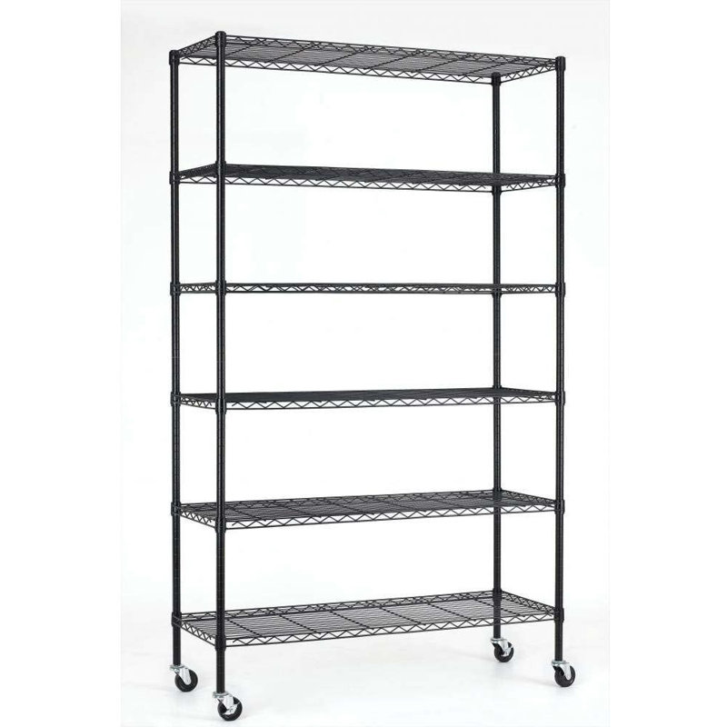Étagère en fil métallique Étagère de rangement à 6 niveaux Étagère de garage réglable l 45 po x P 18 po x H 82 po Étagère en fil d'acier robuste pouvant supporter jusqu'à 2100 lb Résistant à la rouille Facile à assembler avec des roulettes pour la cuisine dans la maison