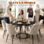 Black Round Dining Table, 120cm Space-Saving Kitchen Table with Spliced Tabletop & Conical Metal Pedestal Base