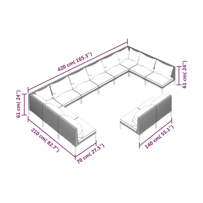 Ebern Designs 12 Piece Garden Lounge Set With Cushions Poly Rattan Dark Grey