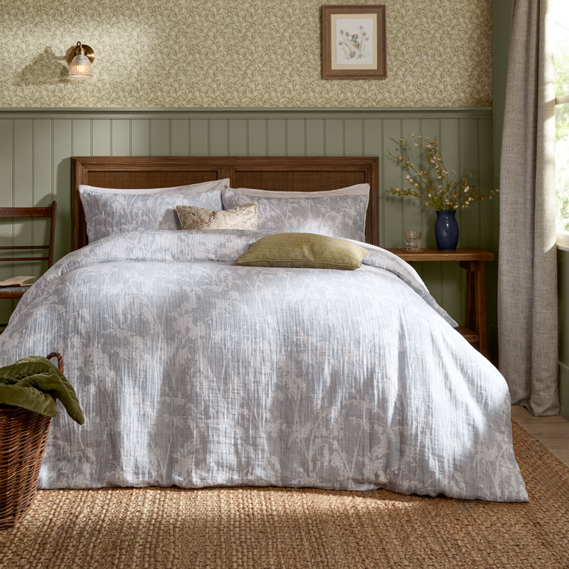 Braeflower Cotton Floral Duvet Cover Set with Pillowcases, King Duvet Cover + 2 Standard Pillowcases, Blue