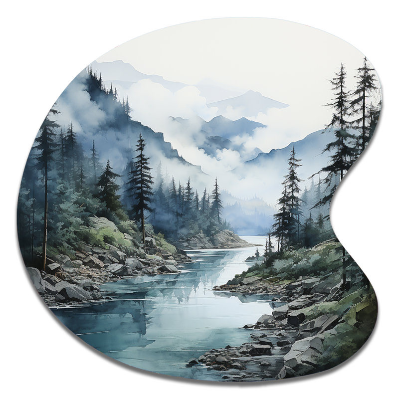 Gris et bleu, minimalisme, forêt, réflexions II, art mural asymétrique en métal, H 33 po x l 33 po