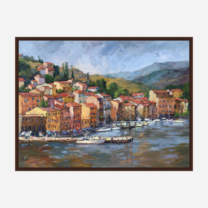 «Italian Coastal Village», reproduction d'art sur toile, Toile avec cadre brun, H 24 po x l 30 po x P 1,75 po