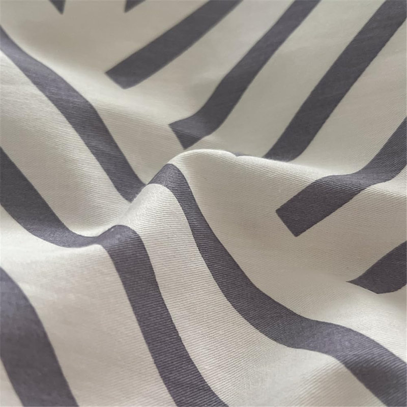 Modern Design 100% Cotton Duvet Cover Set, Queen Duvet Cover + 2 Standard Pillowcases, Gray Striped