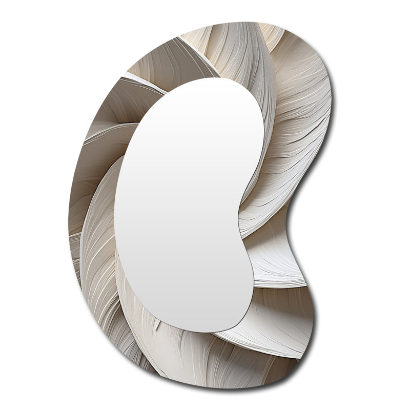 Enyart White Minimalism Spiral Poteries - Abstract Spirals Asymmetrical Wall Mirror, White Unique Shape Decorative Mirror, Printed Metal Art