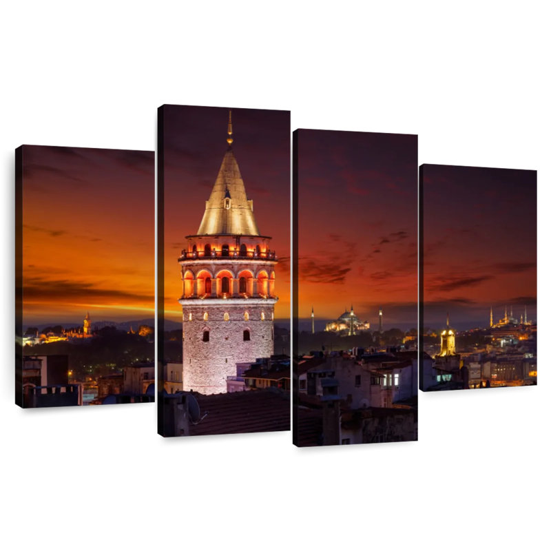 Tour de Nicci Galata et paysage nocturne d'Istambul, H 27 po x l 43 po