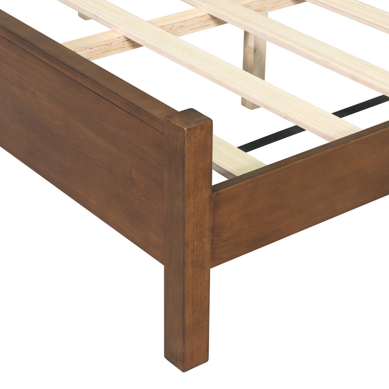 Orson Mid-Century Modern Platform Bed with Upholstered Headboard, Green and Walnut, King