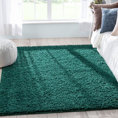 Well Woven Elle Basics Emerson Plain Textured Green Shag Area Rug -  ELL-15-3