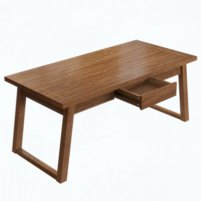 Rectangular Dining Table with Drawer and Solid Wood Legs