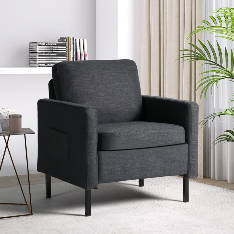 Redi Modern Accent Chair With Arms Linen Fabric (darkgrey), Black 100% Linen