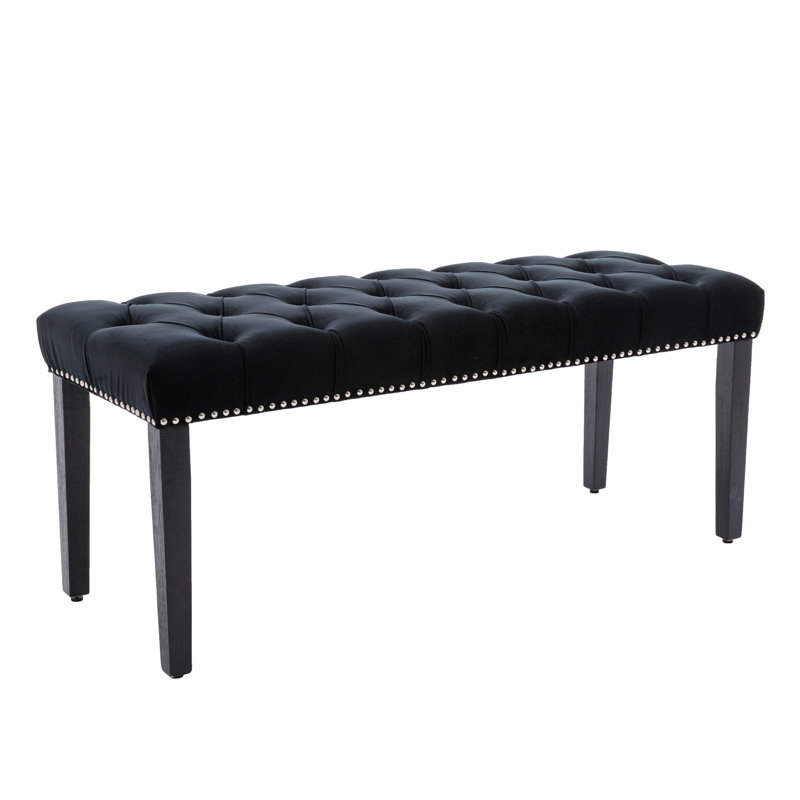 Velvet Bench In Black For Bedroom, Living Room, Hallway - Comfortable Footrest, 330 Lbs Capacity, Easy Assembly Bedroom Footrest Stool, Plastic On Legs, 45.07" L X 16.96" W 18.99" H