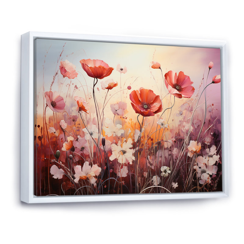 Rose et cramoisi rose - Étreinte, H 30 po x l 40 po x P 1,5 po, Cadre flottant blanc