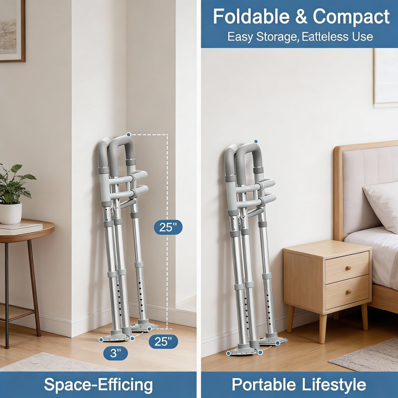 Adjustable Toilet Safety Rails For Seniors Foldable Handles Support Frame 350Lb Capacity